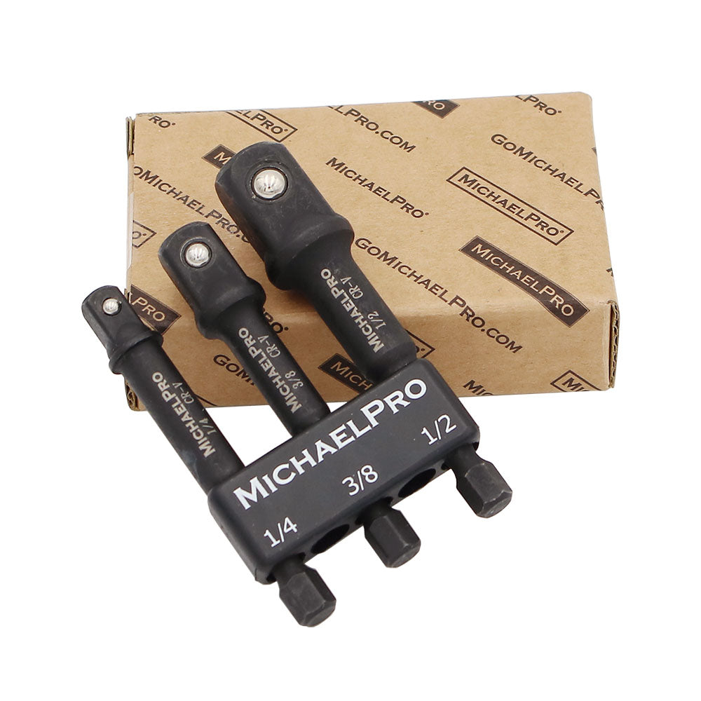 3-Inch Impact Grade Socket Adapter Set, 1/4", 3/8", and 1/2" Drive (MP005020) - MichaelPro