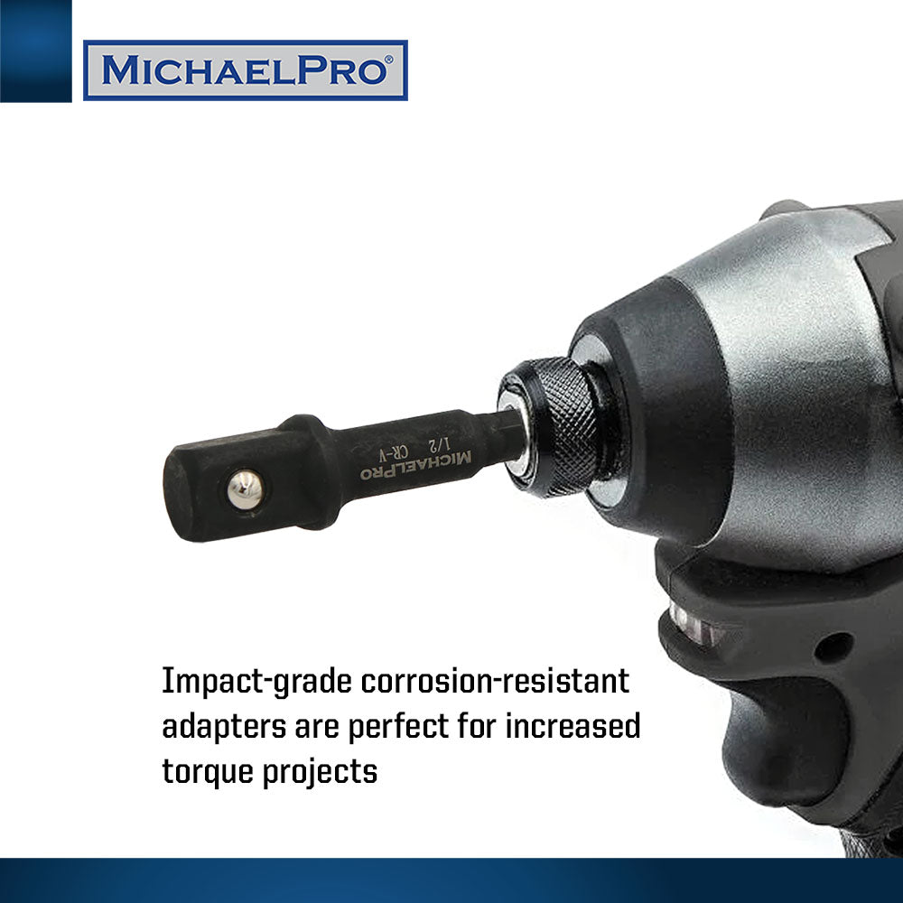 3-Inch Impact Grade Socket Adapter Set, 1/4", 3/8", and 1/2" Drive (MP005020) - MichaelPro