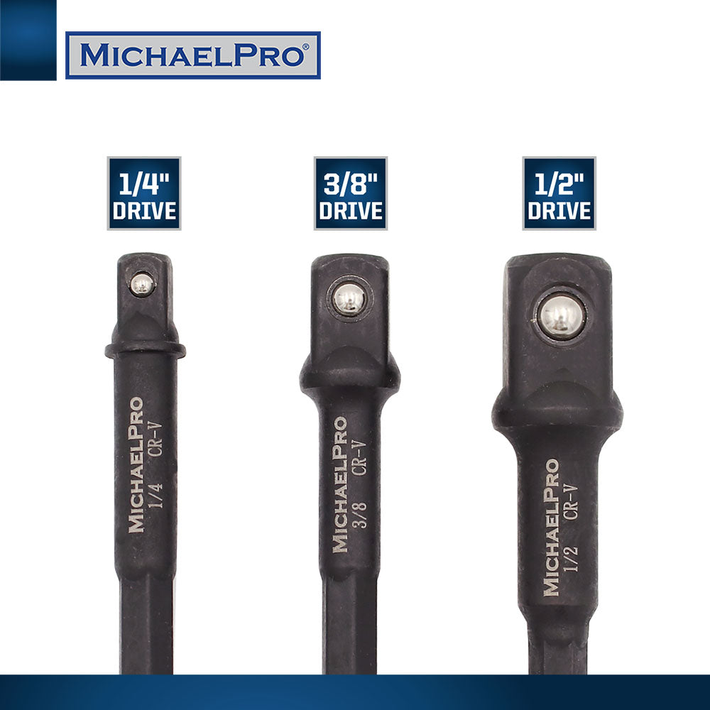 3-Inch Impact Grade Socket Adapter Set, 1/4", 3/8", and 1/2" Drive (MP005020) - MichaelPro