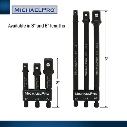 6-Inch Impact Grade Socket Adapter Set, 1/4", 3/8", and 1/2" Drive (MP005021) - MichaelPro