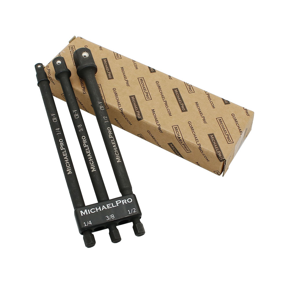 6-Inch Impact Grade Socket Adapter Set, 1/4", 3/8", and 1/2" Drive (MP005021) - MichaelPro