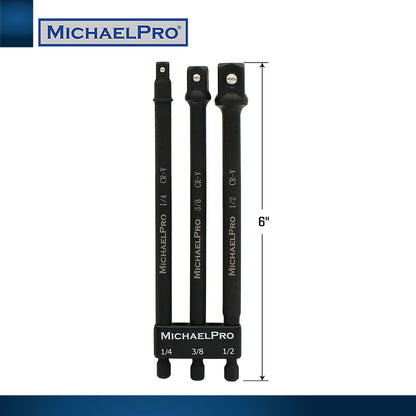 6-Inch Impact Grade Socket Adapter Set, 1/4", 3/8", and 1/2" Drive (MP005021) - MichaelPro