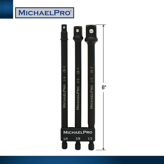 6-Inch Impact Grade Socket Adapter Set, 1/4", 3/8", and 1/2" Drive (MP005021)