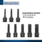 8-Piece 1/2” Drive Hex Bit Socket Set in Metric Sizes (MP005027) - MichaelPro