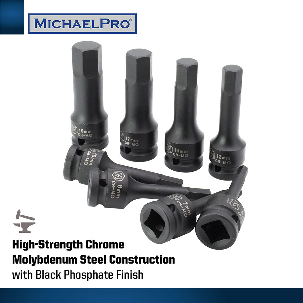 8-Piece 1/2” Drive Hex Bit Socket Set in Metric Sizes (MP005027)