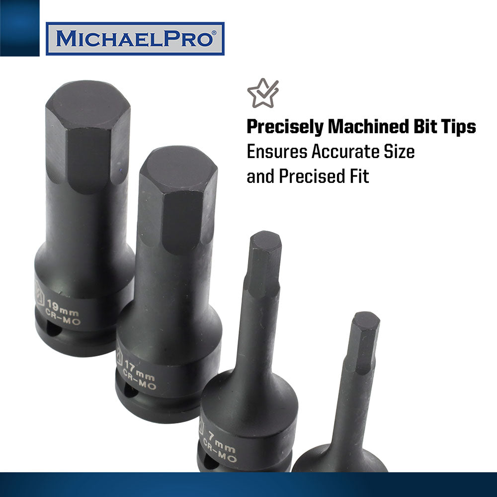 8-Piece 1/2” Drive Hex Bit Socket Set in Metric Sizes (MP005027)