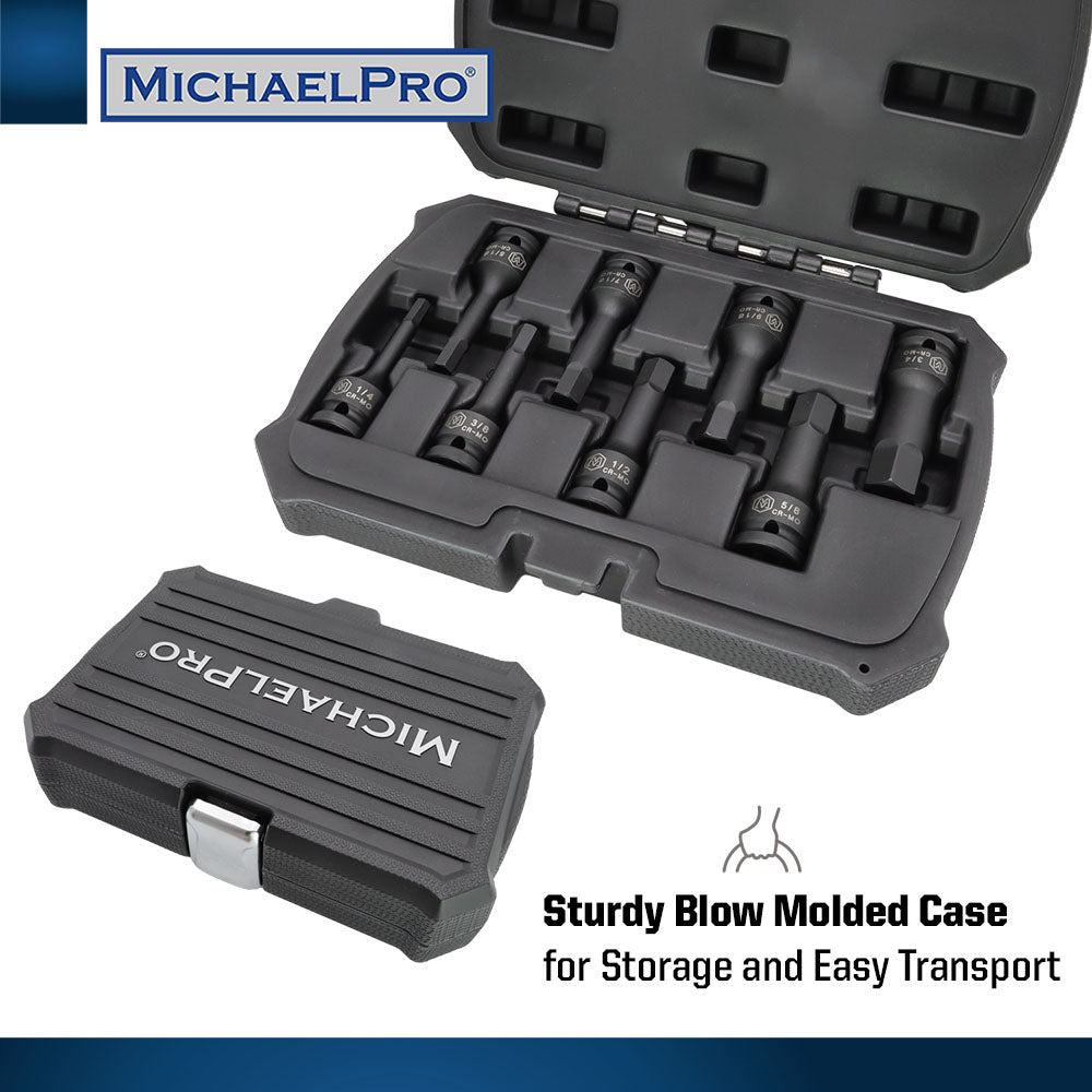 8-Piece 1/2” Drive Hex Bit Socket Set in Standard SAE Sizes (MP005028) - MichaelPro
