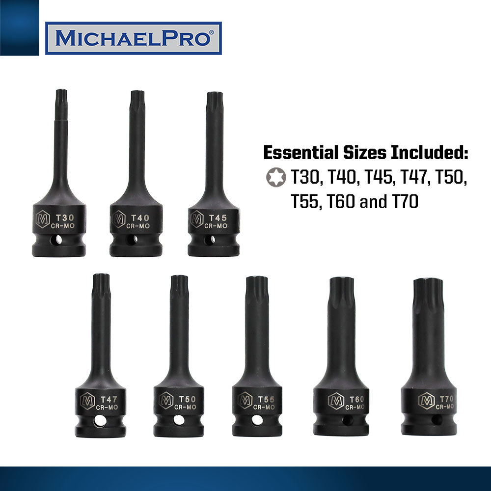 8-Piece 1/2” Drive Torx Driver Bit Socket Set (MP005029) - MichaelPro