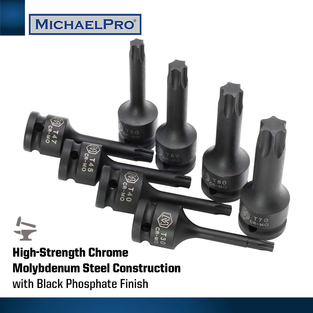 8-Piece 1/2” Drive Torx Driver Bit Socket Set (MP005029) - MichaelPro