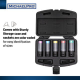 5-Piece 1/2" Drive Power Impact Lug Nut Socket, Damage-Free (MP005030) - MichaelPro