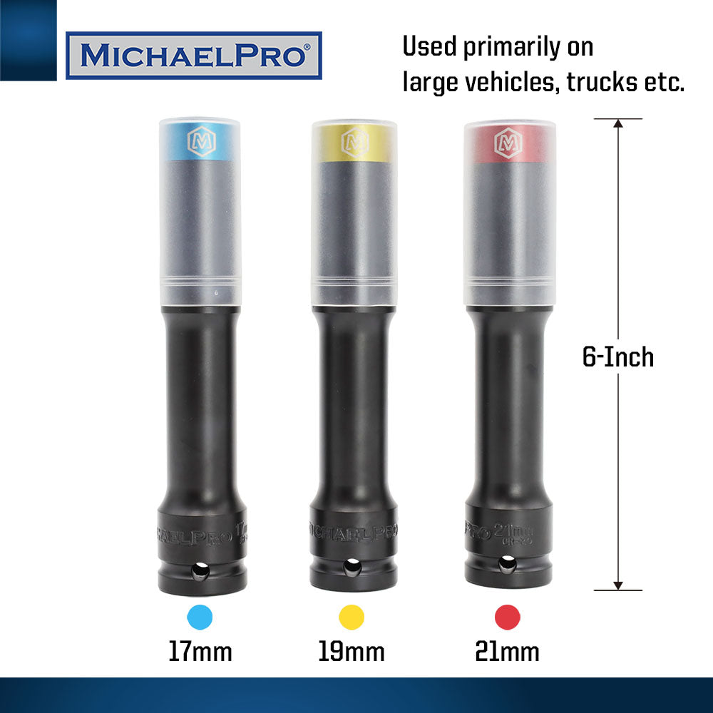 3-Piece 1/2" Drive Power Impact Lug Nut Socket, Damage-Free (MP005031) - MichaelPro