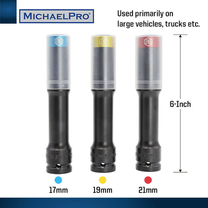 3-Piece 1/2" Drive Power Impact Lug Nut Socket, Damage-Free (MP005031) - MichaelPro