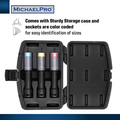 3-Piece 1/2" Drive Power Impact Lug Nut Socket, Damage-Free (MP005031) - MichaelPro