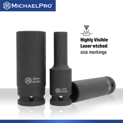 60-Piece 1/2"Drive Impact Socket Set in Standard SAE & Metric Sizes (MP005034) - MichaelPro