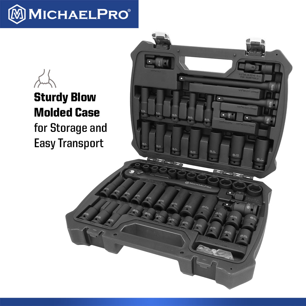 60-Piece 1/2"Drive Impact Socket Set in Standard SAE & Metric Sizes (MP005034) - MichaelPro