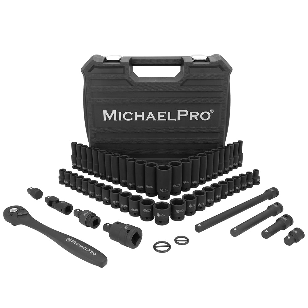 60-Piece 1/2"Drive Impact Socket Set in Standard SAE & Metric Sizes (MP005034) - MichaelPro