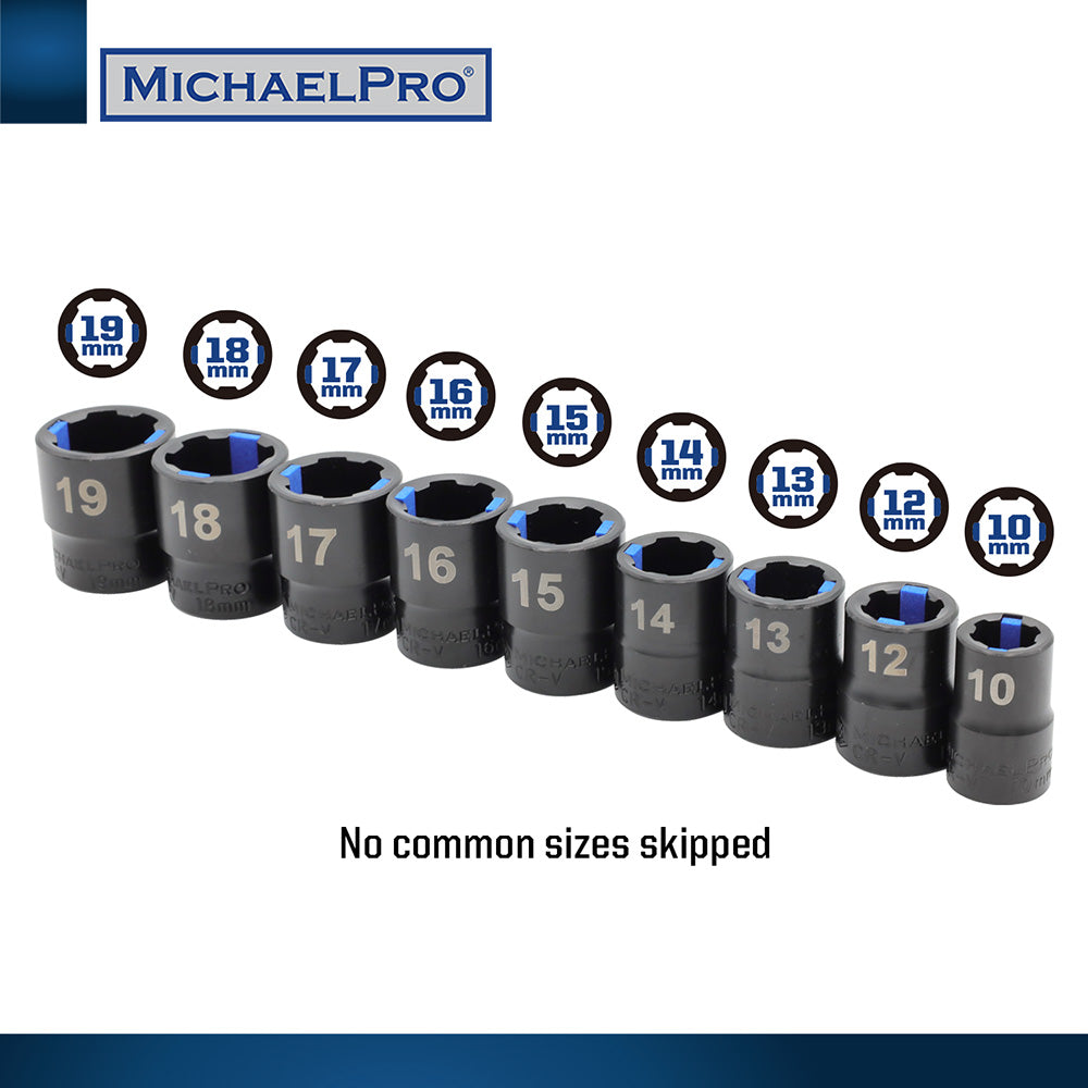 9-Piece Black Oxide Cushion Grip Sockets in Metric Sizes (MP005036