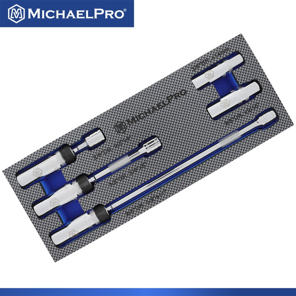 5-Piece 3/8" Drive Magnetic Swivel Spark Plug Socket Set with Foam Tray (MP005043) - MichaelPro