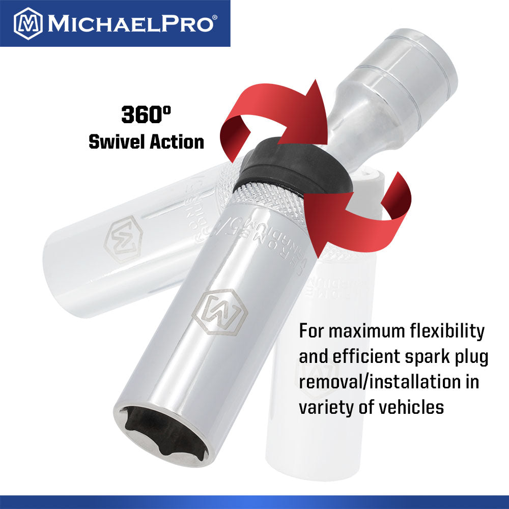 5-Piece 3/8" Drive Magnetic Swivel Spark Plug Socket Set with Foam Tray (MP005043) - MichaelPro