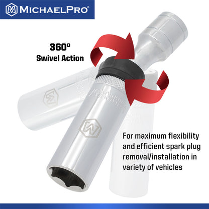 5-Piece 3/8" Drive Magnetic Swivel Spark Plug Socket Set with Foam Tray (MP005043) - MichaelPro