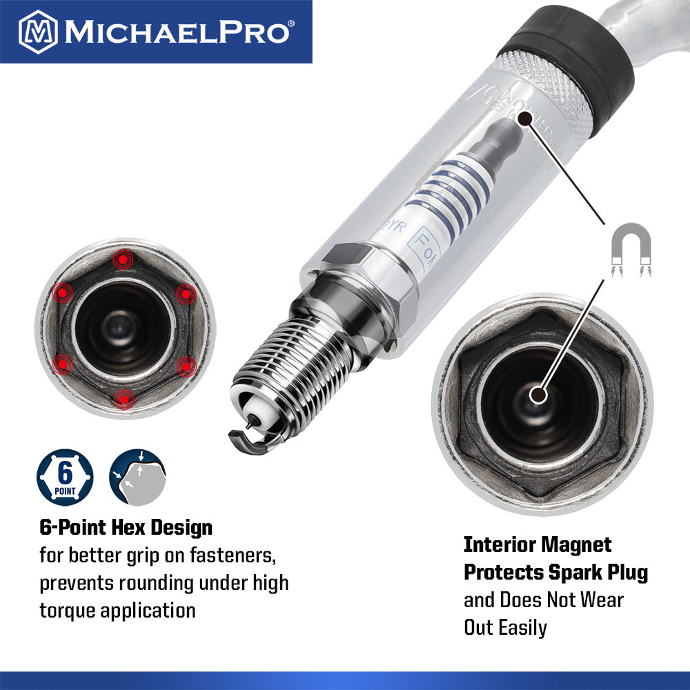 5-Piece 3/8" Drive Magnetic Swivel Spark Plug Socket Set with Foam Tray (MP005043) - MichaelPro