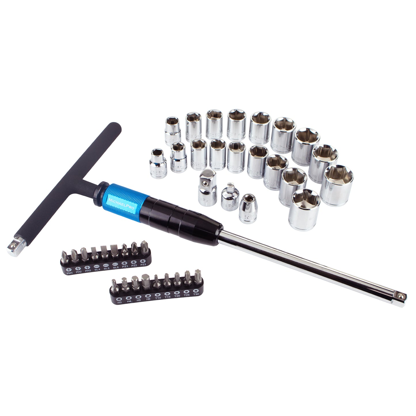 40PC 3/8" Drive 2-way Quick Swivel T-Handle Wrench & Sockets Set (MP009056) - MichaelPro