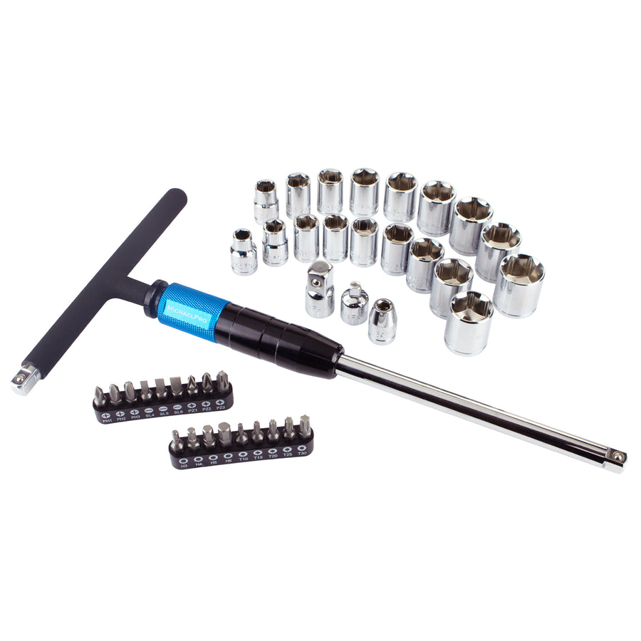 40PC 3/8" Drive 2-way Quick Swivel T-Handle Wrench & Sockets Set (MP009056)