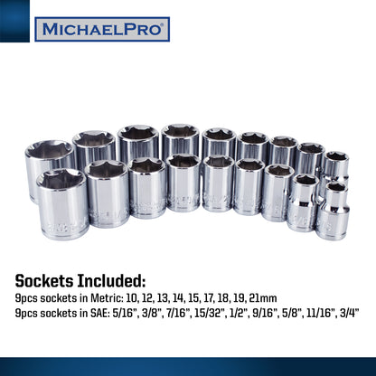 40PC 3/8" Drive 2-way Quick Swivel T-Handle Wrench & Sockets Set (MP009056) - MichaelPro