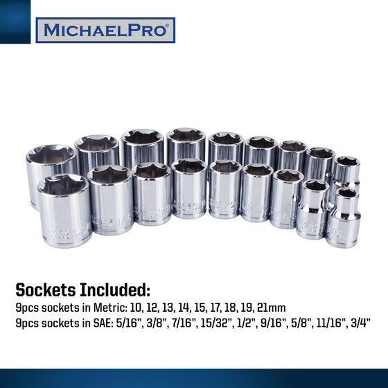 40PC 3/8" Drive 2-way Quick Swivel T-Handle Wrench & Sockets Set (MP009056)