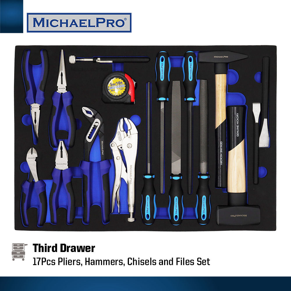 212-Piece Tool Cabinet Complete with Tools and Accessories, 7 Drawer Tool Chest (MP009066) - MichaelPro