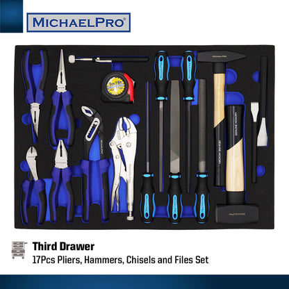 212-Piece Tool Cabinet Complete with Tools and Accessories, 7 Drawer Tool Chest (MP009066) - MichaelPro