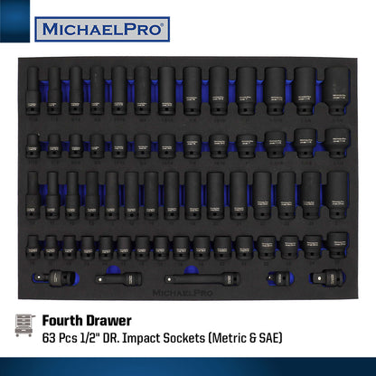 212-Piece Tool Cabinet Complete with Tools and Accessories, 7 Drawer Tool Chest (MP009066) - MichaelPro