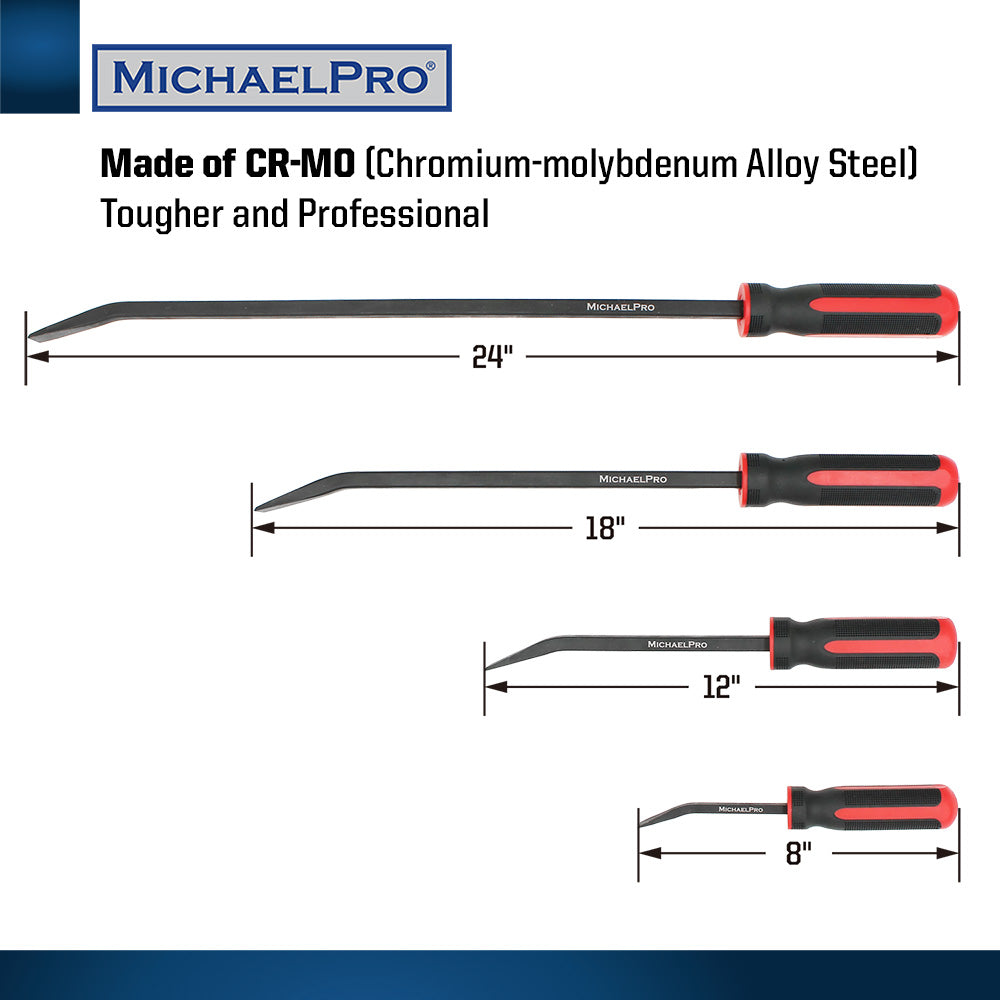 4-Piece Pry Bar Set- 8", 12", 18", 24" (MP009070) - MichaelPro