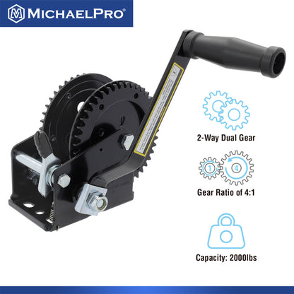 2000 Lb Double Gear Heavy Duty Hand Winch for Automotive, Boat, Trailer (MP009092)