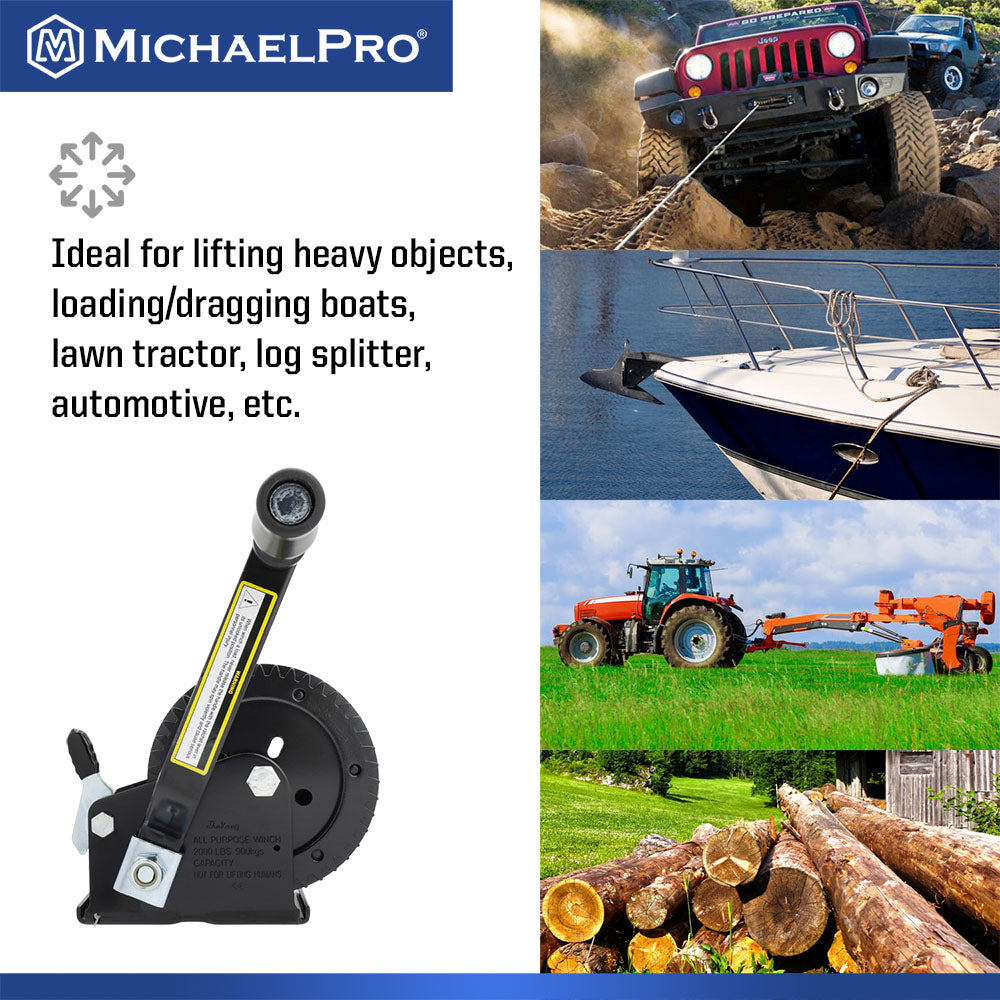 2000 Lb Double Gear Heavy Duty Hand Winch for Automotive, Boat, Trailer (MP009092)