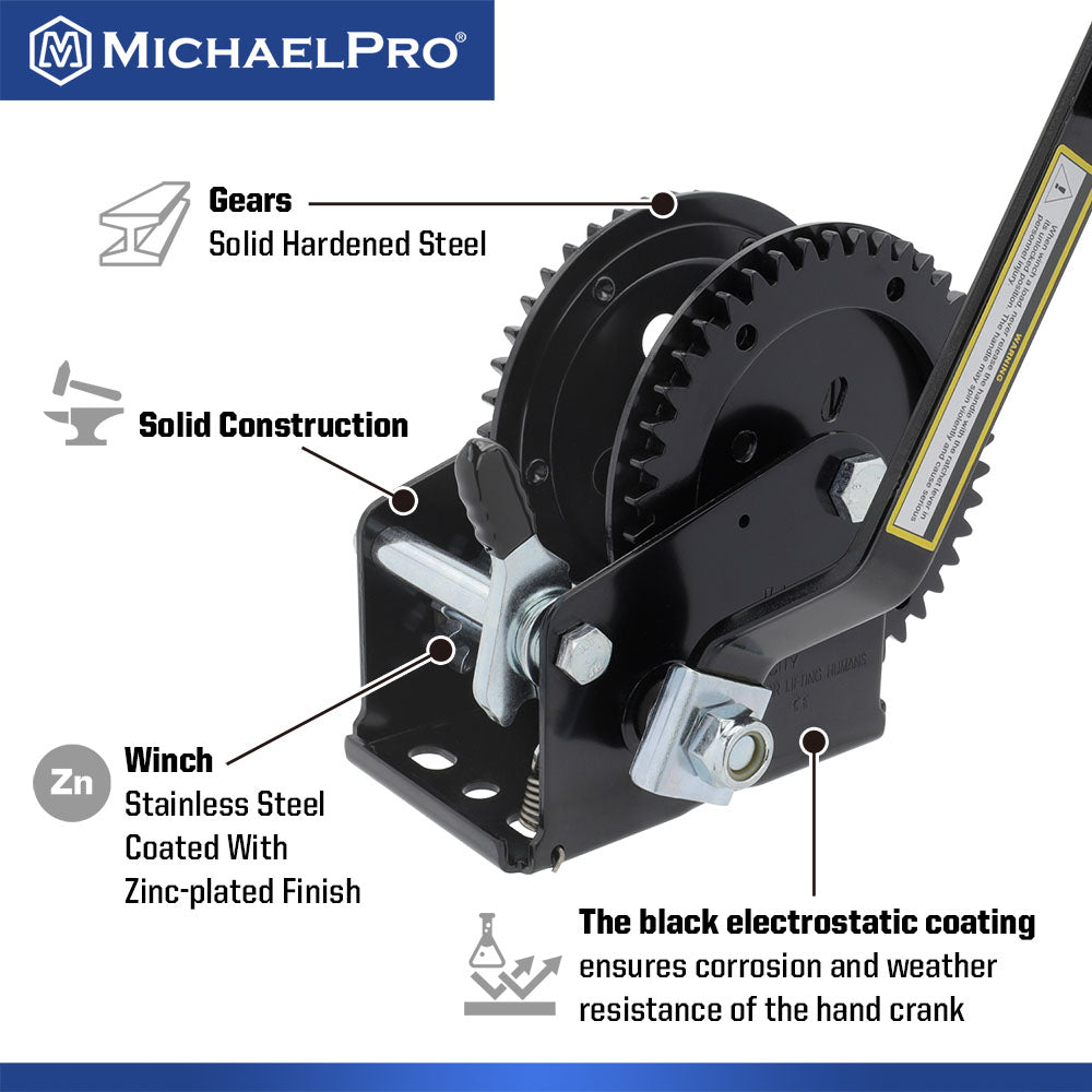 2000 Lb Double Gear Heavy Duty Hand Winch for Automotive, Boat, Trailer (MP009092)