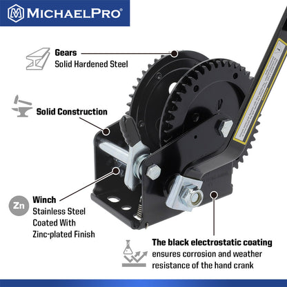2000 Lb Double Gear Heavy Duty Hand Winch for Automotive, Boat, Trailer (MP009092)