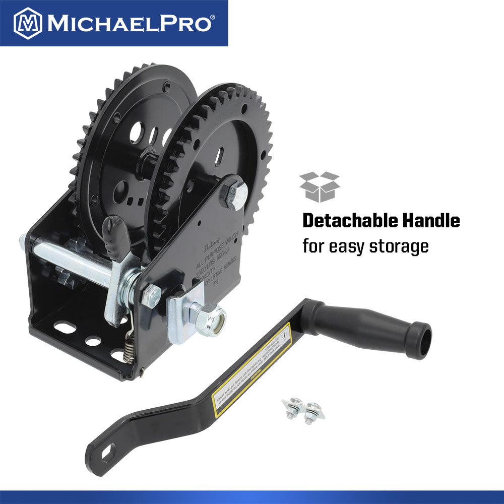 2000 Lb Double Gear Heavy Duty Hand Winch for Automotive, Boat, Trailer (MP009092)