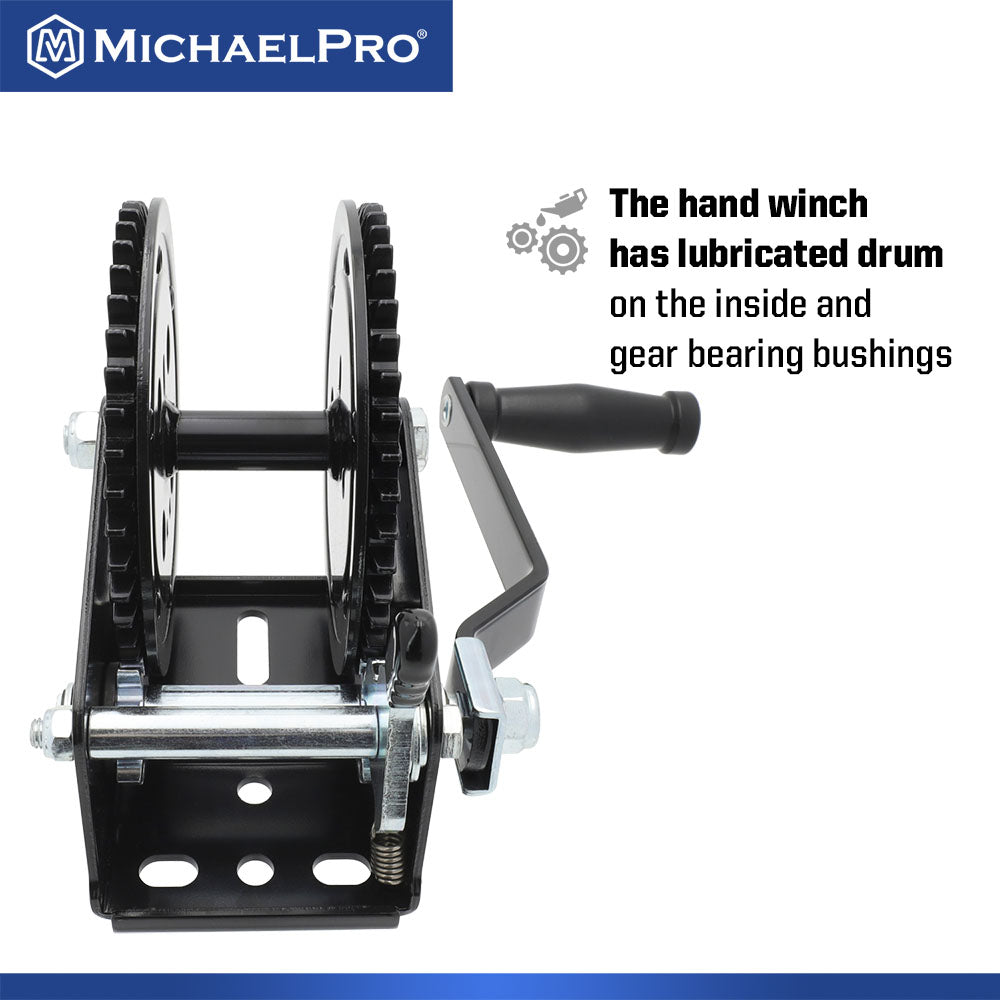 2000 Lb Double Gear Heavy Duty Hand Winch for Automotive, Boat, Trailer (MP009092)