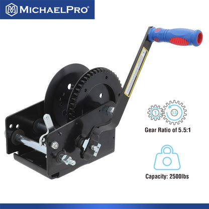 2500 Lb Heavy Duty Hand Winch for Automotive, Boat, Trailer (MP009093) - MichaelPro