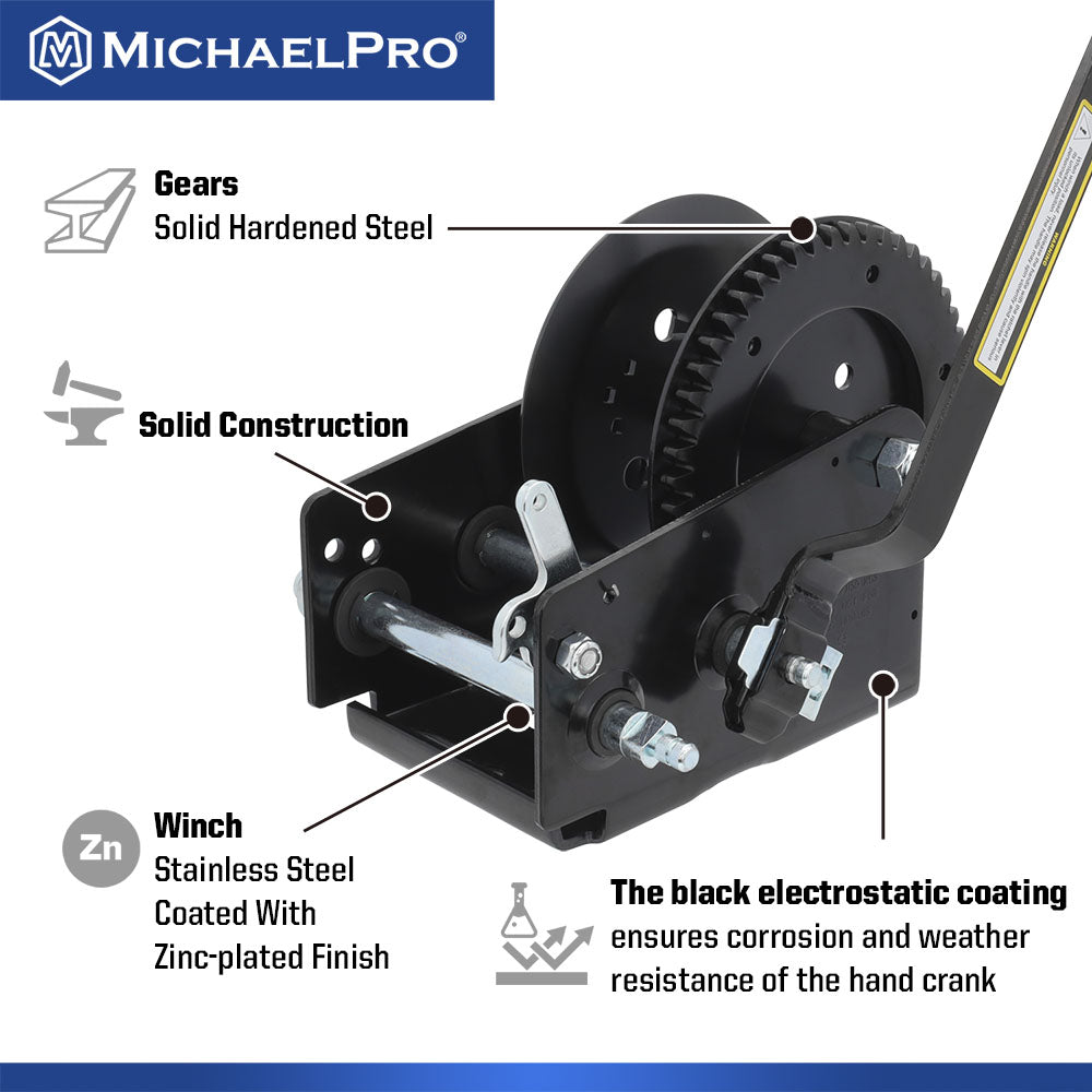 2500 Lb Heavy Duty Hand Winch for Automotive, Boat, Trailer (MP009093) - MichaelPro
