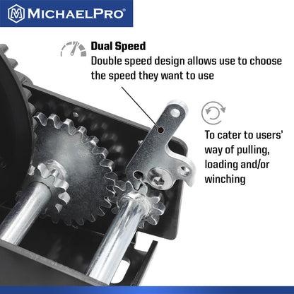 2500 Lb Heavy Duty Hand Winch for Automotive, Boat, Trailer (MP009093) - MichaelPro