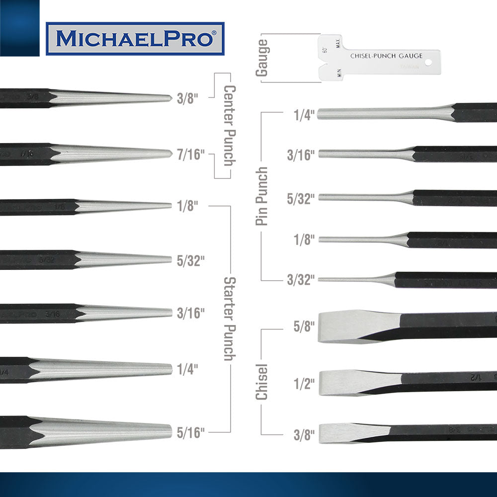 16-Piece Chisel and Punch Set, Heavy Duty (MP010030) - MichaelPro