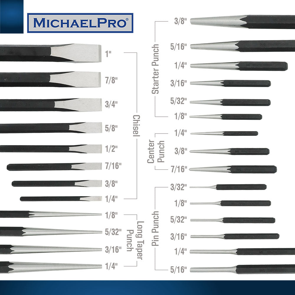 27-Piece Chisel and Punch Set, Heavy Duty (MP010031) – MichaelPro