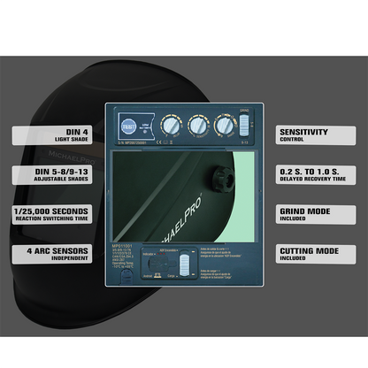 Auto Darkening Welding Helmet, Large Viewing 3.94" x 2.44 (MP011001 ) - MichaelPro