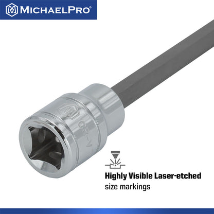 12-Piece 3/8” Drive 6-Inches Long Torx Bit Socket Set, T10 to T60 (MP012019) - MichaelPro