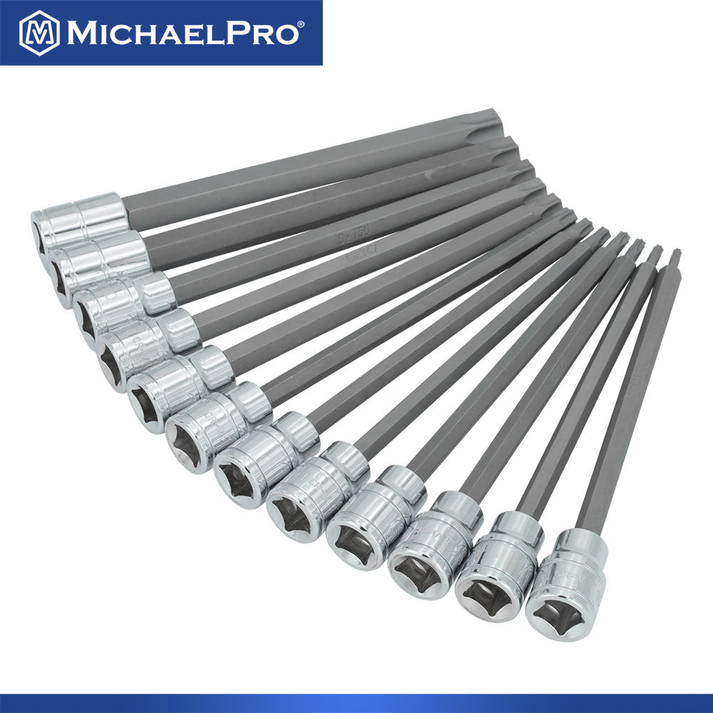 12-Piece 3/8” Drive 6-Inches Long Torx Bit Socket Set, T10 to T60 (MP012019) - MichaelPro