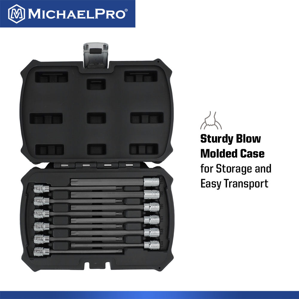 12-Piece 3/8” Drive 6-Inches Long Torx Bit Socket Set, T10 to T60 (MP012019) - MichaelPro
