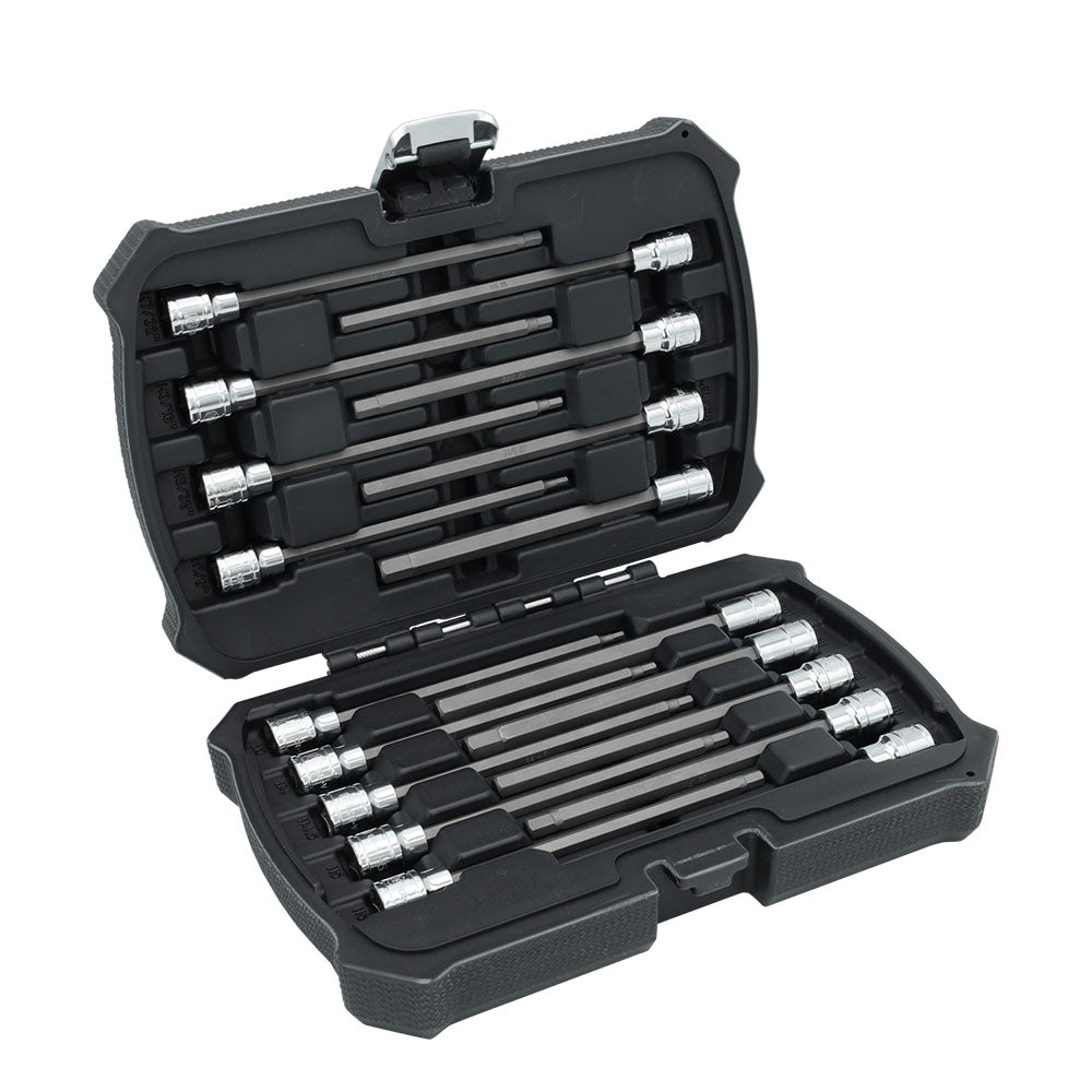 18-Piece 3/8”Drive 6-Inches Long Hex Bit Socket Set in Standard SAE & Metric Sizes (MP012020) - MichaelPro