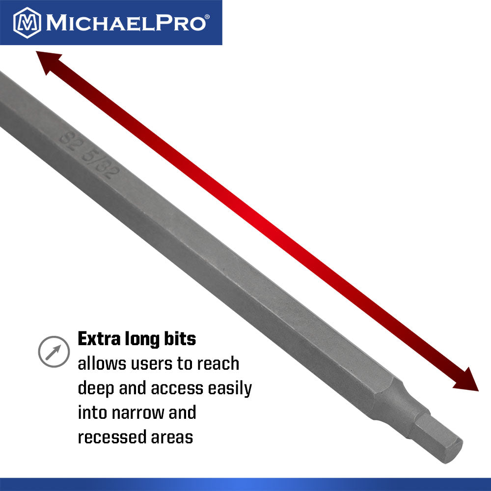 18-Piece 3/8”Drive 6-Inches Long Hex Bit Socket Set in Standard SAE & Metric Sizes (MP012020) - MichaelPro